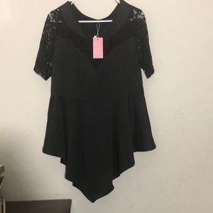 New Plus Size L Peplum Black Lacey Top.  Silky feel to it
